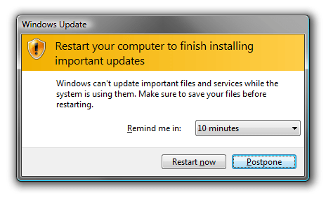 How to Preventing Reboot After Installing Windows 7 Update 8 alert